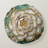 Coussins Ronds White Peony Gold Filigre Emerald Luxury Floral Art (Dos)