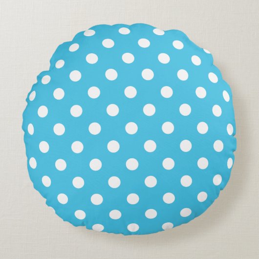 Coussins Ronds White Polka Dots on Aqua Blue Round Pillow (Devant)