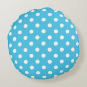 Coussins Ronds White Polka Dots on Aqua Blue Round Pillow (Dos)