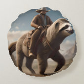 Coussins Ronds "Wild West Wonders : Cowboy Riding a Sloth Horse" (Dos)