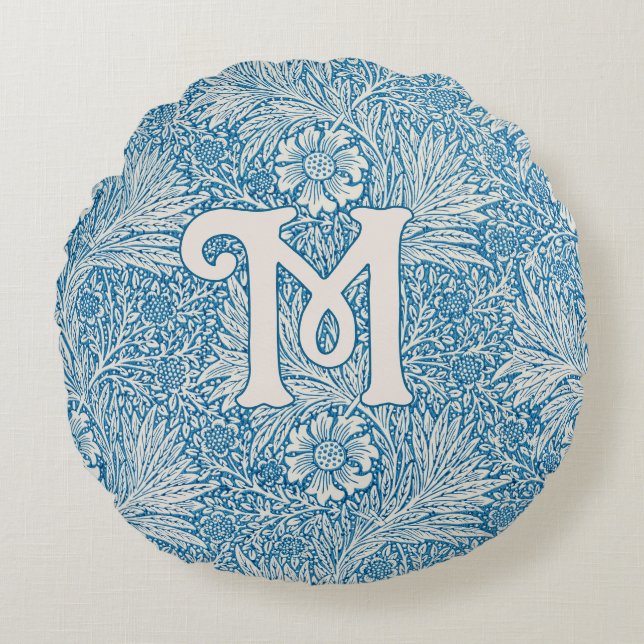 Coussins Ronds William Morris Blue Marigold Monogramme (Devant)