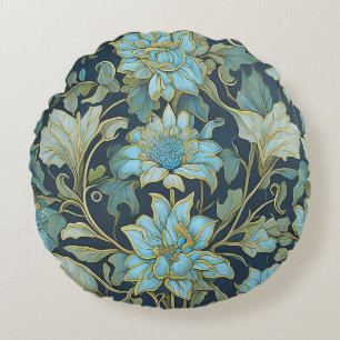 Coussins Ronds William Morris Fleurs Turquoises