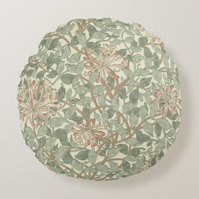 Coussins Ronds William Morris Honeysuckle Vert Floral (Devant)
