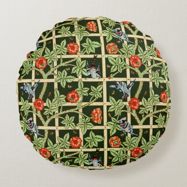 Coussins Ronds William Morris Trellis Motif en vert (Devant)