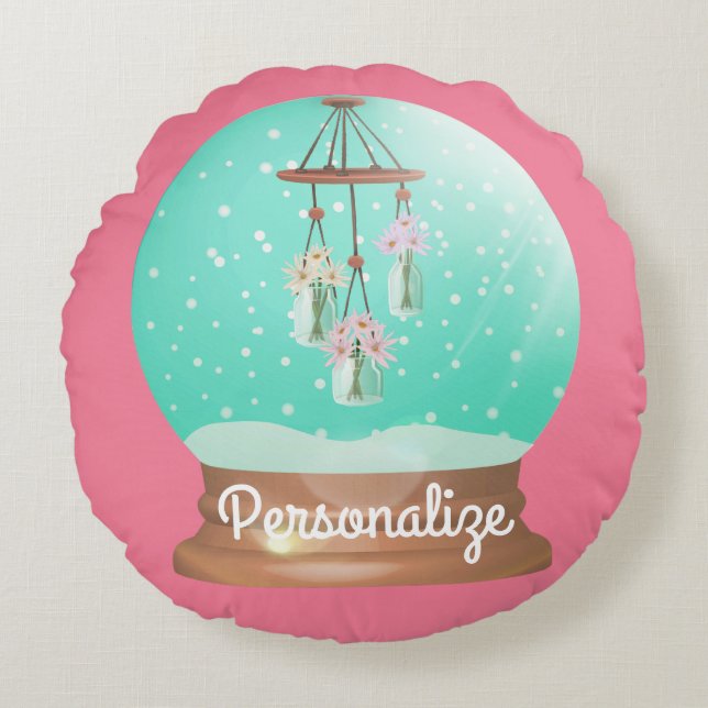 Coussins Ronds Windchime neige globe mignon hiver fleuri (Devant)