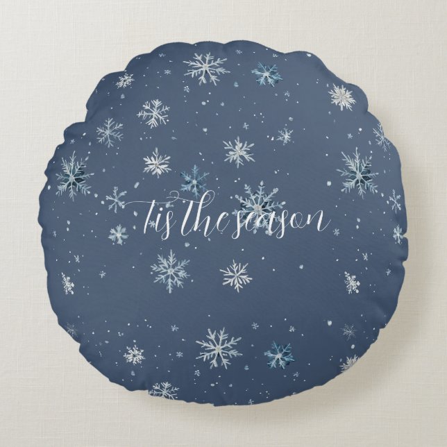 Coussins Ronds Winter Blue Silver Snowflakes Christmas (Devant)