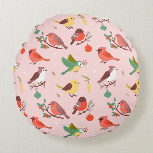 Coussins Ronds Winter Christmas Birds Kids (Devant)