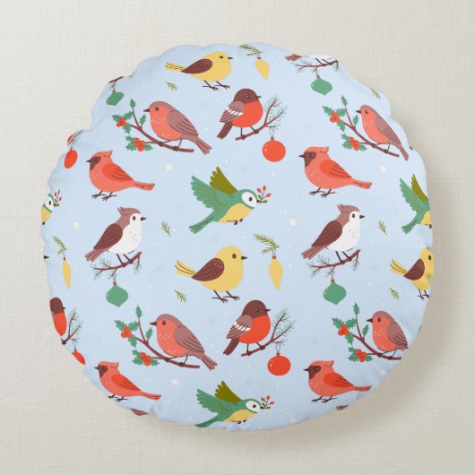 Coussins Ronds Winter Christmas Birds Kids (Devant)