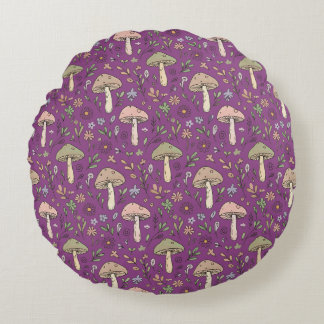 Coussins Ronds Witchy Plum Purple Fungi Seamless Pattern Gift