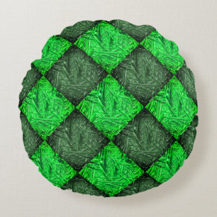 Coussins Ronds Xadrez verde falsa grama ou folhas de coqueiro.