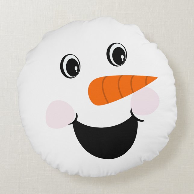 Coussins Ronds Xmas Snowman joyeux visage souriant blanc (Dos)