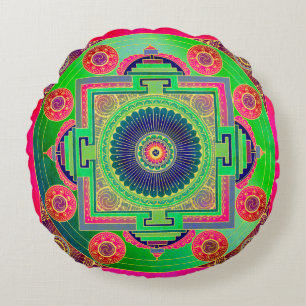 Coussins Ronds YANTRA - grande roue - vert rose