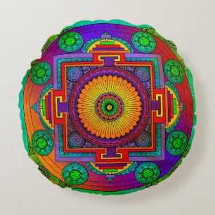 Coussins Ronds YANTRA - grande roue - violet vert