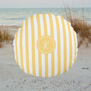 Coussins Ronds Yellow French Beach Stripe Personnalisé Monogramme