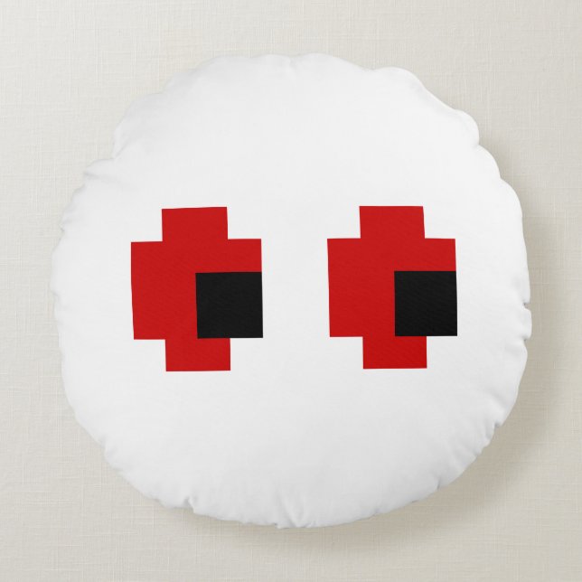Coussins Ronds Yeux rouges effrayants 8 bits (Devant)