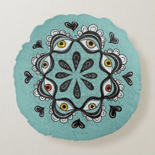 Coussins Ronds Yeux Trippy avec Coeurs Boho Gothique Weirdcore Ar