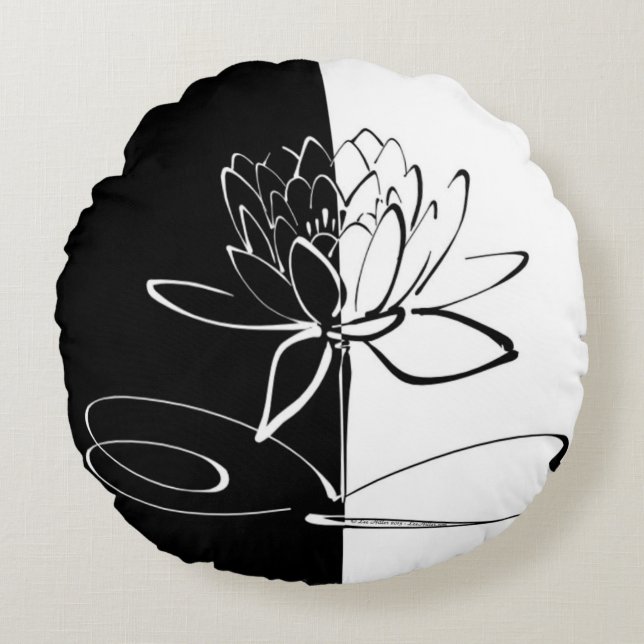 Coussins Ronds Yin Yang Black Lotus Blossom (Devant)