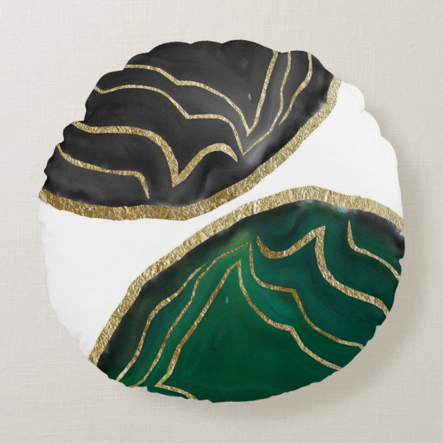 Coussins Ronds Yin Yang Emerald Black Agate Gold Glam #1 #gem #de (Devant)