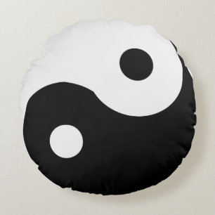 Coussins Ronds Yin Yang personnalisable noir et blanc