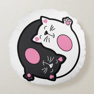 Coussins Ronds Yin Yang Sleeping Cats In Black And White 