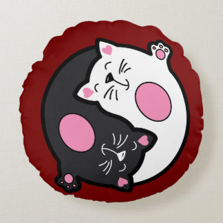 Coussins Ronds Yin Yang Sleeping Cats In Black And White 