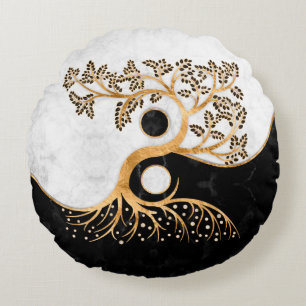 Coussins Ronds Yin Yang Tree - Marbres et or
