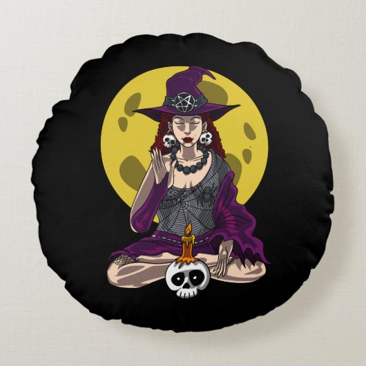 Coussins Ronds Yoga Witch Méditation Zen Namaste Halloween (Devant)
