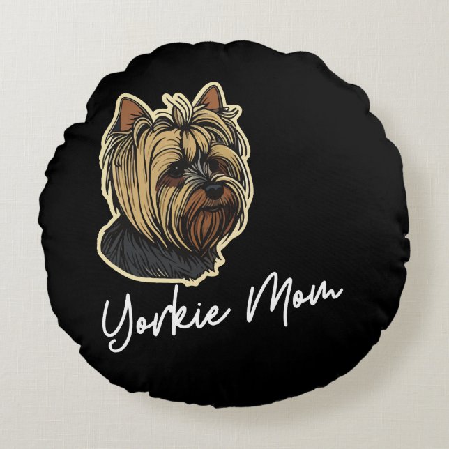 Coussins Ronds Yorkie Maman (Devant)