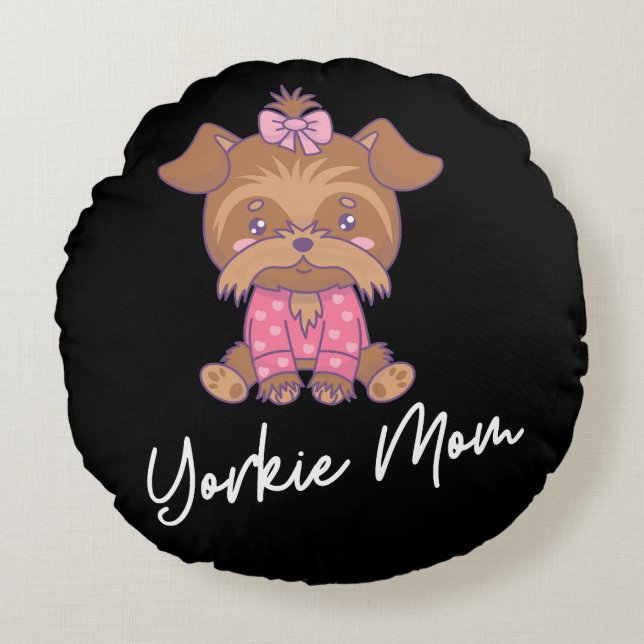 Coussins Ronds Yorkie Maman 2 (Devant)
