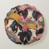 Coussins Ronds Young Cows Wearing Spring Hats In Strawberry Field (Dos)