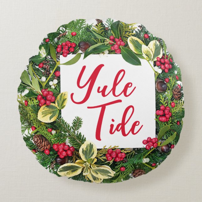 Coussins Ronds Yule Tide Round Christmas Jeu d'oreiller (Devant)