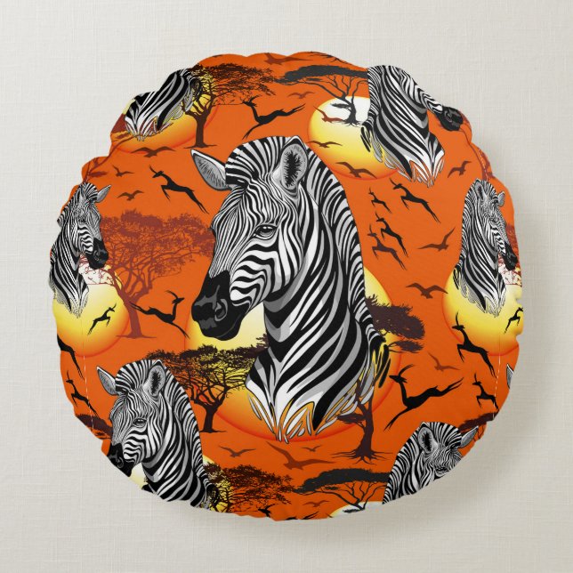 Coussins Ronds Zebra African Savanna Wild Animal (Devant)
