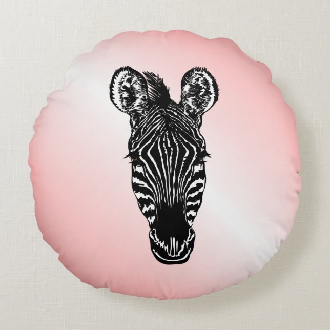Coussins Ronds Zebra Head on Pink (Devant)