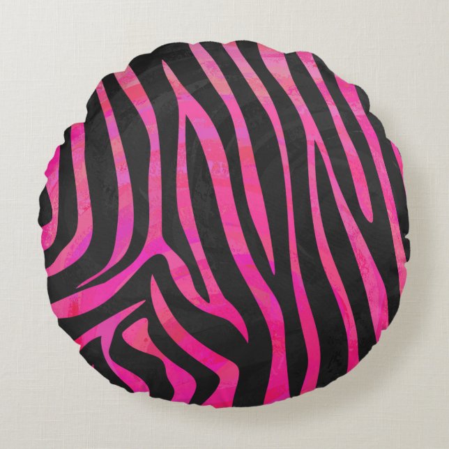 Coussins Ronds Zebra noir et rose chaud (Devant)