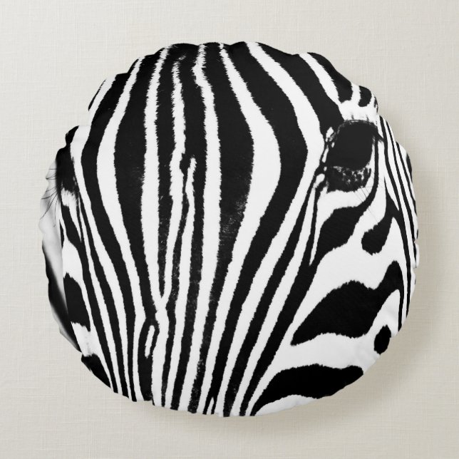 Coussins Ronds Zebra portrait noir et blanc (Devant)