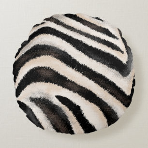 Coussins Ronds Zebra Texture : Dessin à la main, Africain.