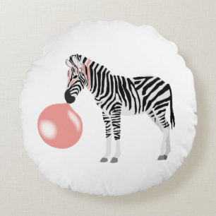 Coussins Ronds Zèbre Bubble Gum soufflant une bulle