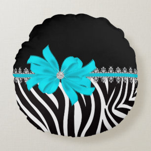 Coussins Ronds Zèbre de Delilah de diamant (Teal)