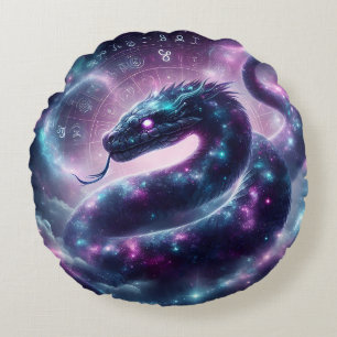 Coussins Ronds Zodiaque Galaxie du Serpent Cosmique Astrologie
