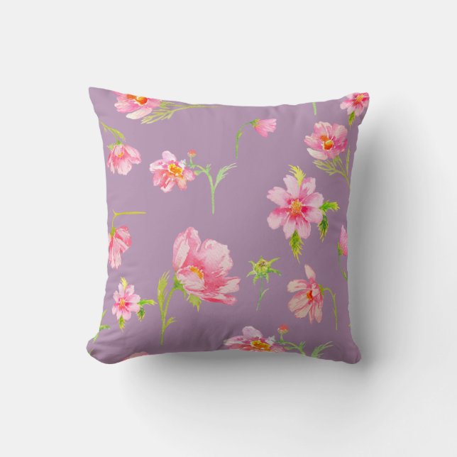 Coussins roses de coussin de cosmos d'aquarelle (Recto)