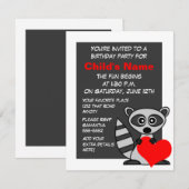 Coute Raccoon et Heart Birthday Invitation (Devant / Derrière)