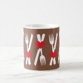 Couteau et fourche - Coeurs rouges, Mug Brown et b (Centre)