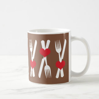 Couteau et fourche - Coeurs rouges, Mug Brown et b