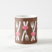 Couteau et fourchette - tasse rose de coeurs, de (Centre)
