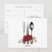 coutellerie rouge florales mariage rsvp carte post (Devant / Derrière)