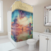 Coutume Golden Hot Air Balloon Nom Douche Rideau (En situation)