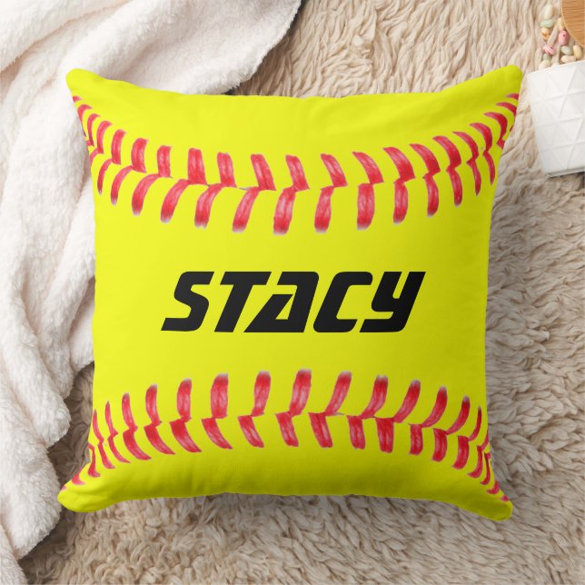 Coutume Jaune Fastpitpitch Softball Lance Oreiller (Couverture)