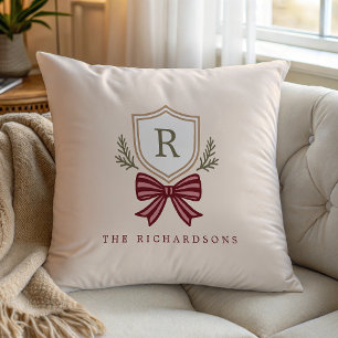 Coutume Monogramme Crest Bow Oreiller de Noël