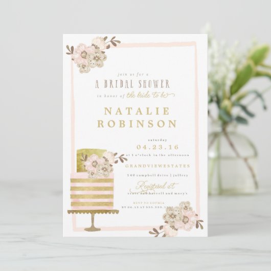 Couture Cake Invitation de douche nuptiale - or (Debout devant)