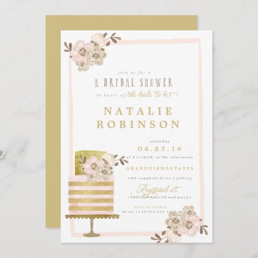 Couture Cake Invitation de douche nuptiale - or (Devant / Derrière)